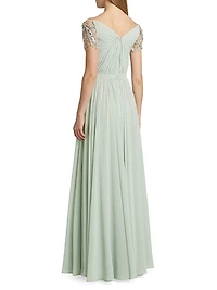 Chiffon Embellished Pleated Gown