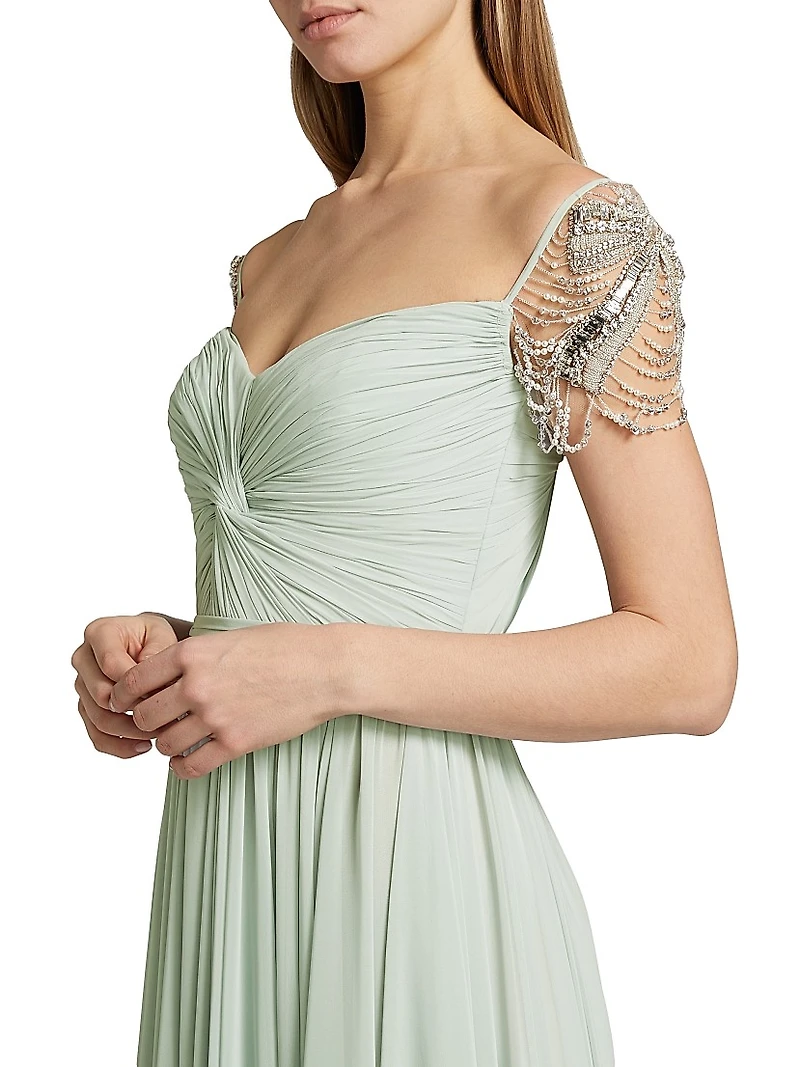 Chiffon Embellished Pleated Gown
