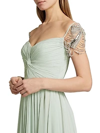 Chiffon Embellished Pleated Gown