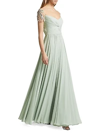 Chiffon Embellished Pleated Gown