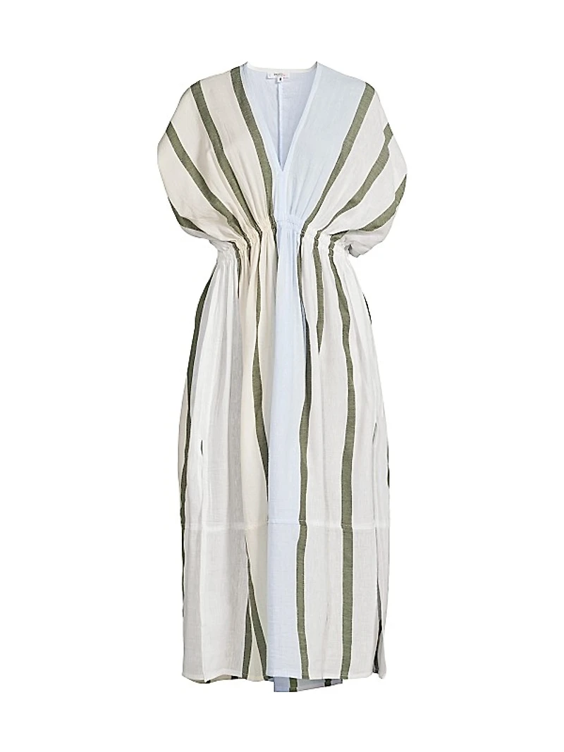 Leila Plunge Striped Cotton Midi-Dress