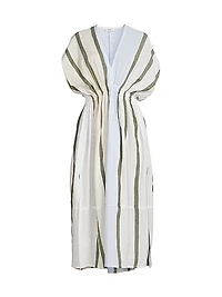 Leila Plunge Striped Cotton Midi-Dress