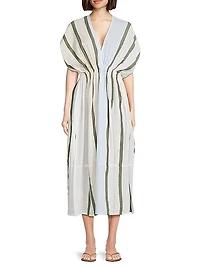 Leila Plunge Striped Cotton Midi-Dress
