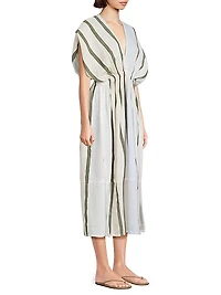 Leila Plunge Striped Cotton Midi-Dress