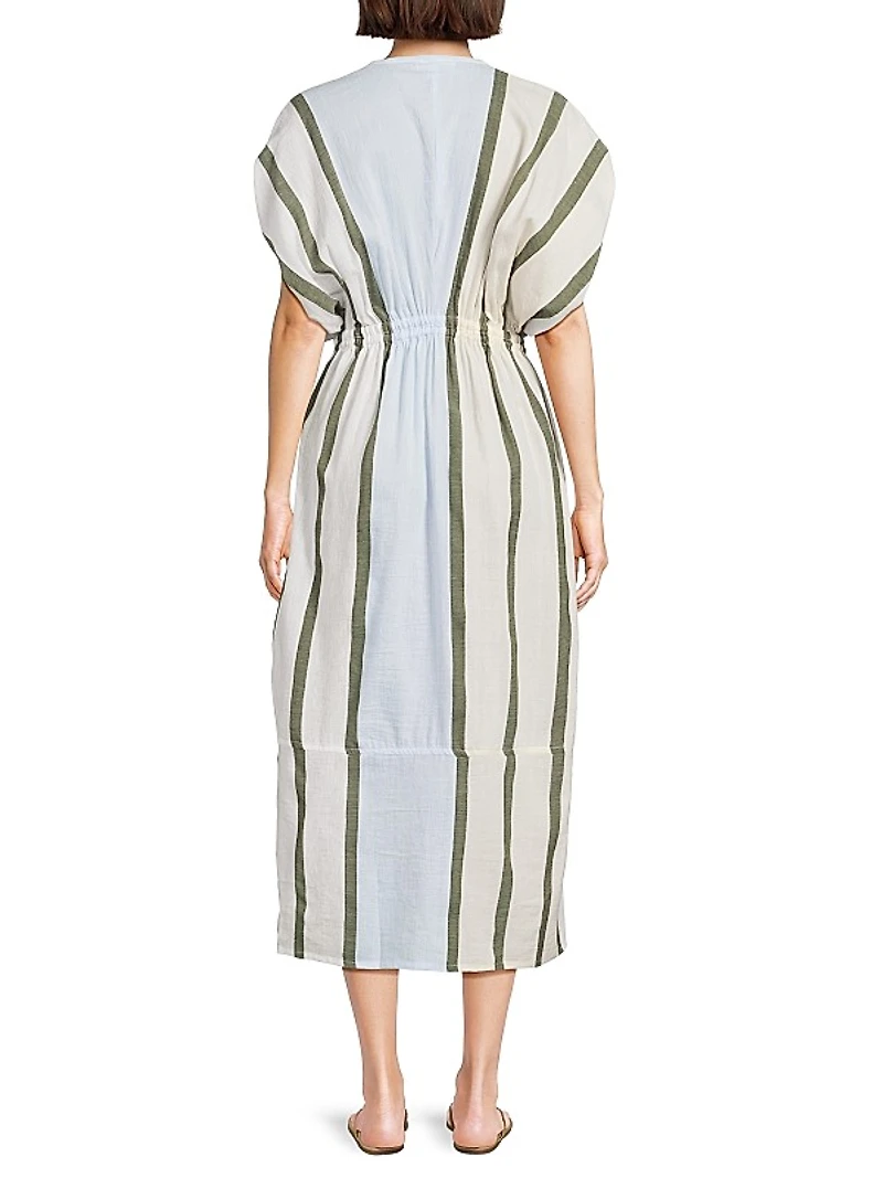 Leila Plunge Striped Cotton Midi-Dress