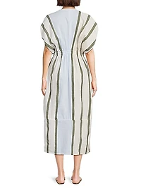 Leila Plunge Striped Cotton Midi-Dress