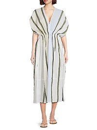 Leila Plunge Striped Cotton Midi-Dress