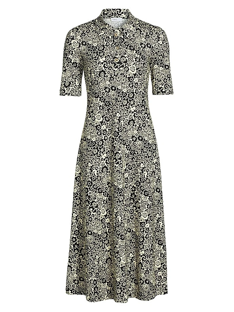 Floral Squiggle A-Line Polo Dress