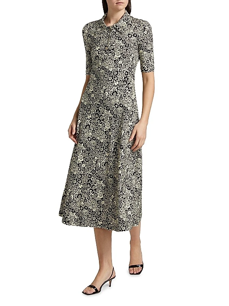 Floral Squiggle A-Line Polo Dress
