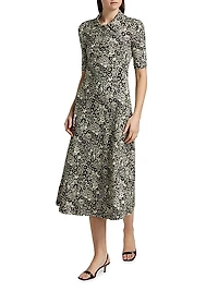 Floral Squiggle A-Line Polo Dress