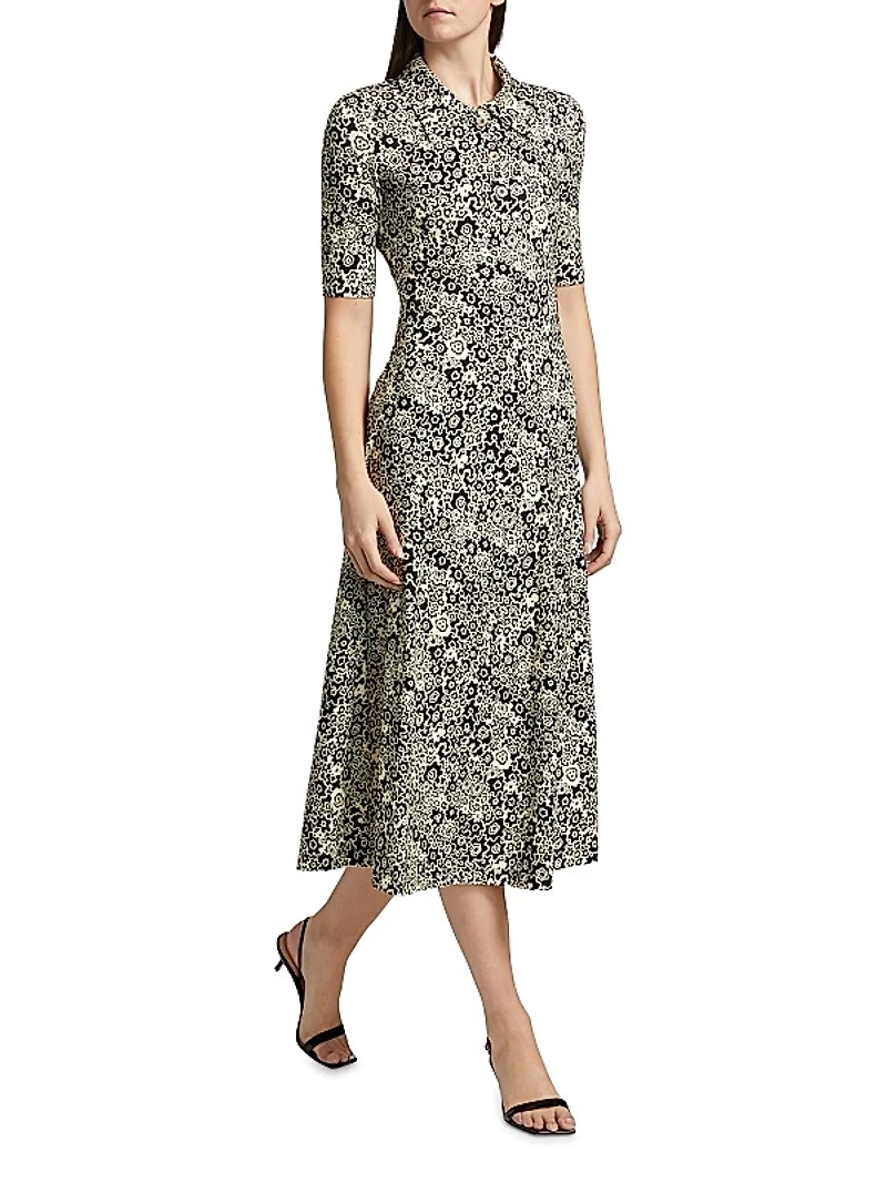 Floral Squiggle A-Line Polo Dress