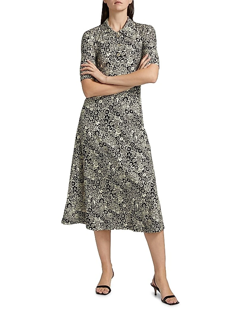 Floral Squiggle A-Line Polo Dress