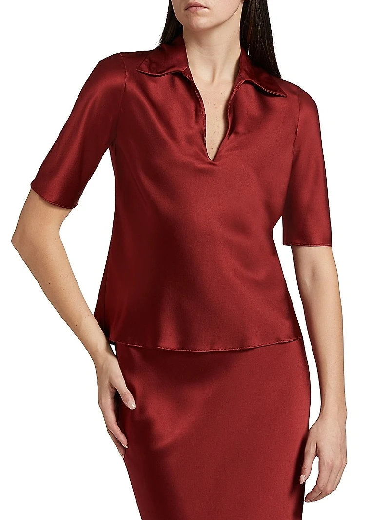 Bias Silk Split Neck Polo Top