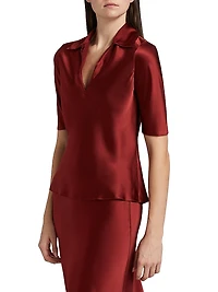 Bias Silk Split Neck Polo Top