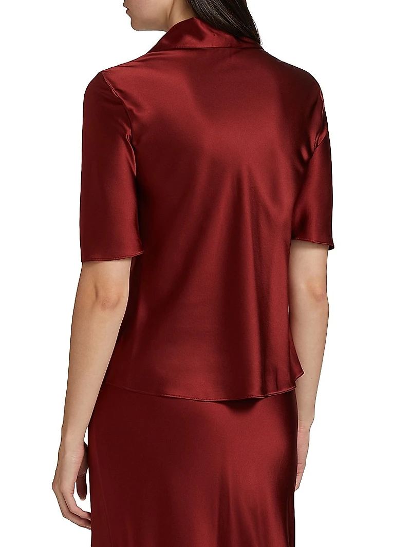 Bias Silk Split Neck Polo Top