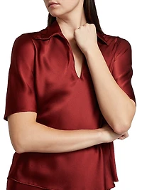 Bias Silk Split Neck Polo Top