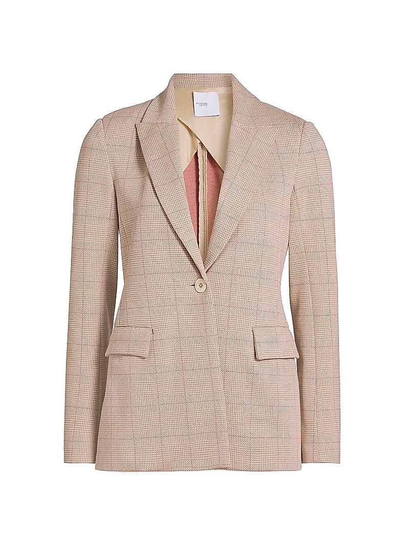 Plaid Stretch Cotton Peak-Lapel Jacket