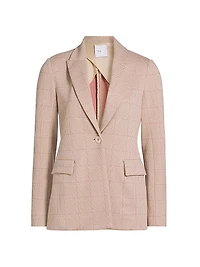 Plaid Stretch Cotton Peak-Lapel Jacket