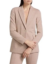 Plaid Stretch Cotton Peak-Lapel Jacket