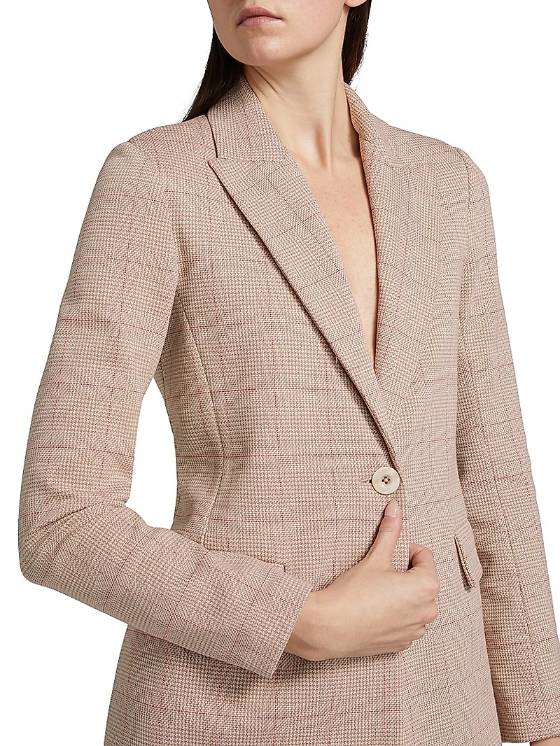 Plaid Stretch Cotton Peak-Lapel Jacket
