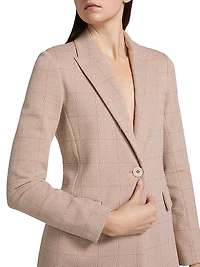 Plaid Stretch Cotton Peak-Lapel Jacket