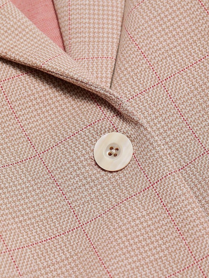 Plaid Stretch Cotton Peak-Lapel Jacket