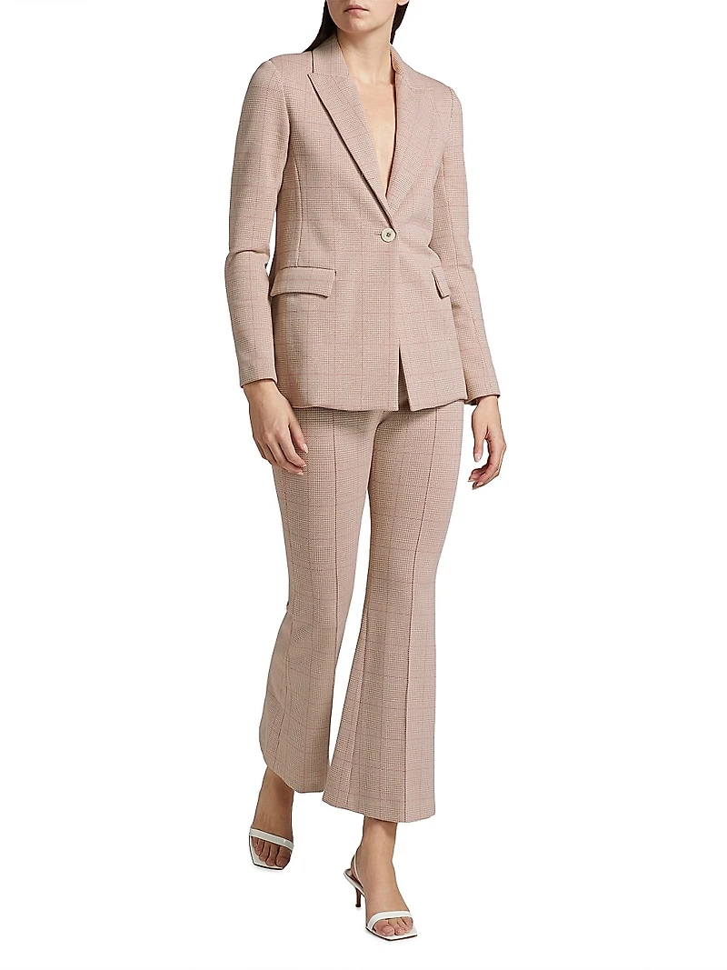 Plaid Stretch Cotton Peak-Lapel Jacket