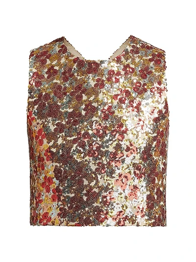 Floral-Sequined Crisscross Back Crop Top