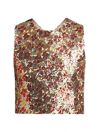 Floral-Sequined Crisscross Back Crop Top