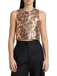 Floral-Sequined Crisscross Back Crop Top