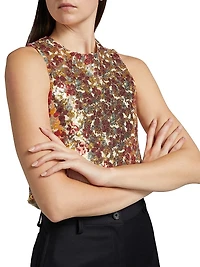 Floral-Sequined Crisscross Back Crop Top