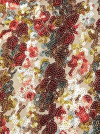 Floral-Sequined Short-Sleeve Gown