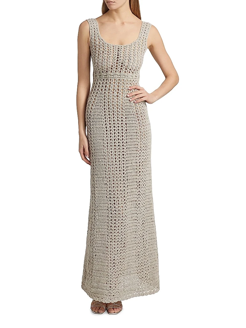 Hand-Crocheted Cotton Scoopneck Maxi Dress