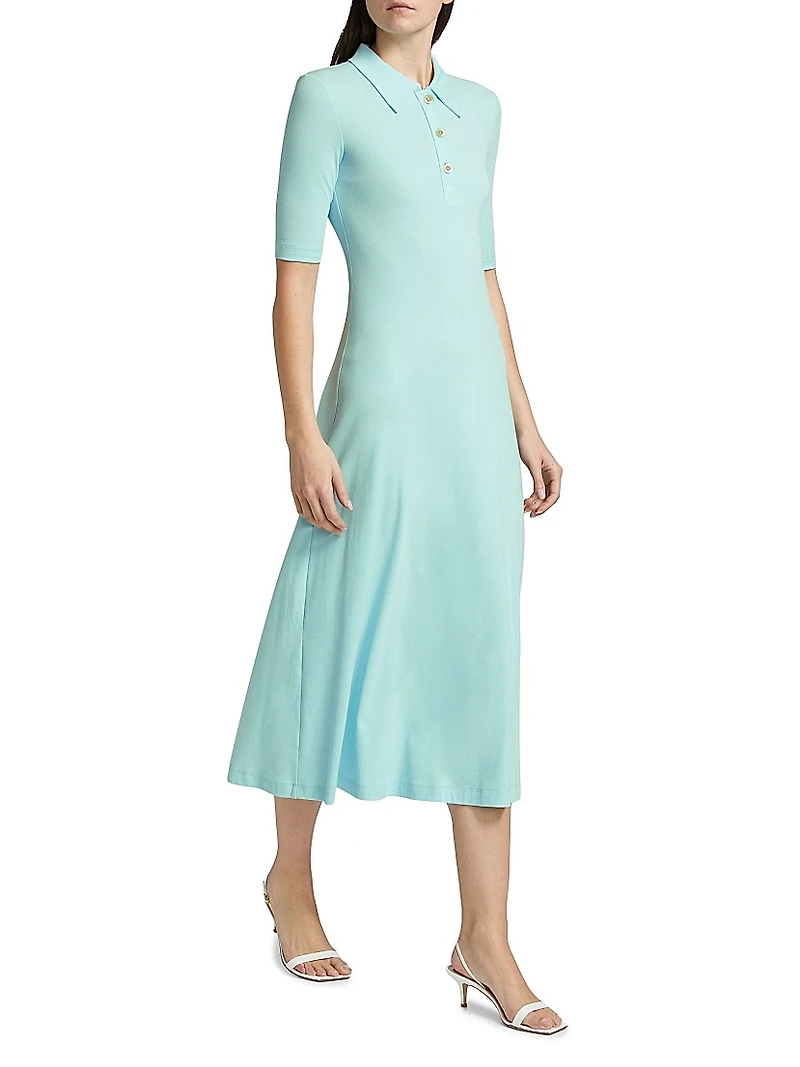 Rib-Knit Cotton A-Line Polo Dress