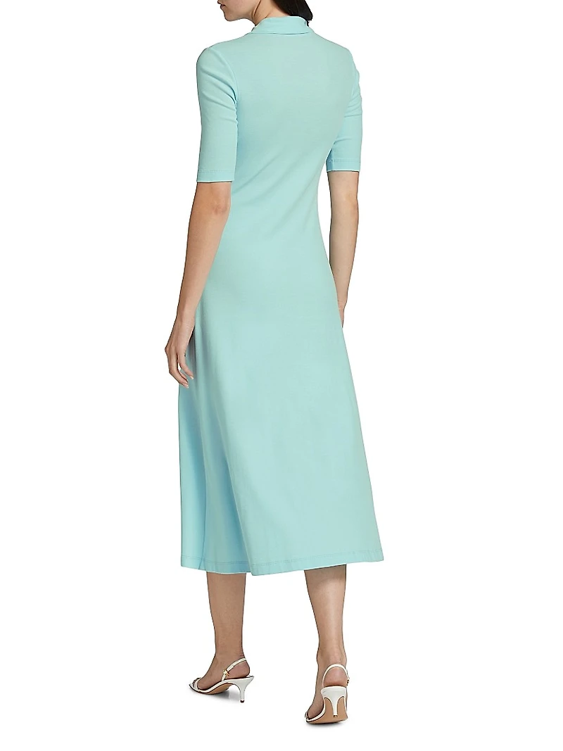 Rib-Knit Cotton A-Line Polo Dress