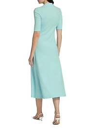 Rib-Knit Cotton A-Line Polo Dress