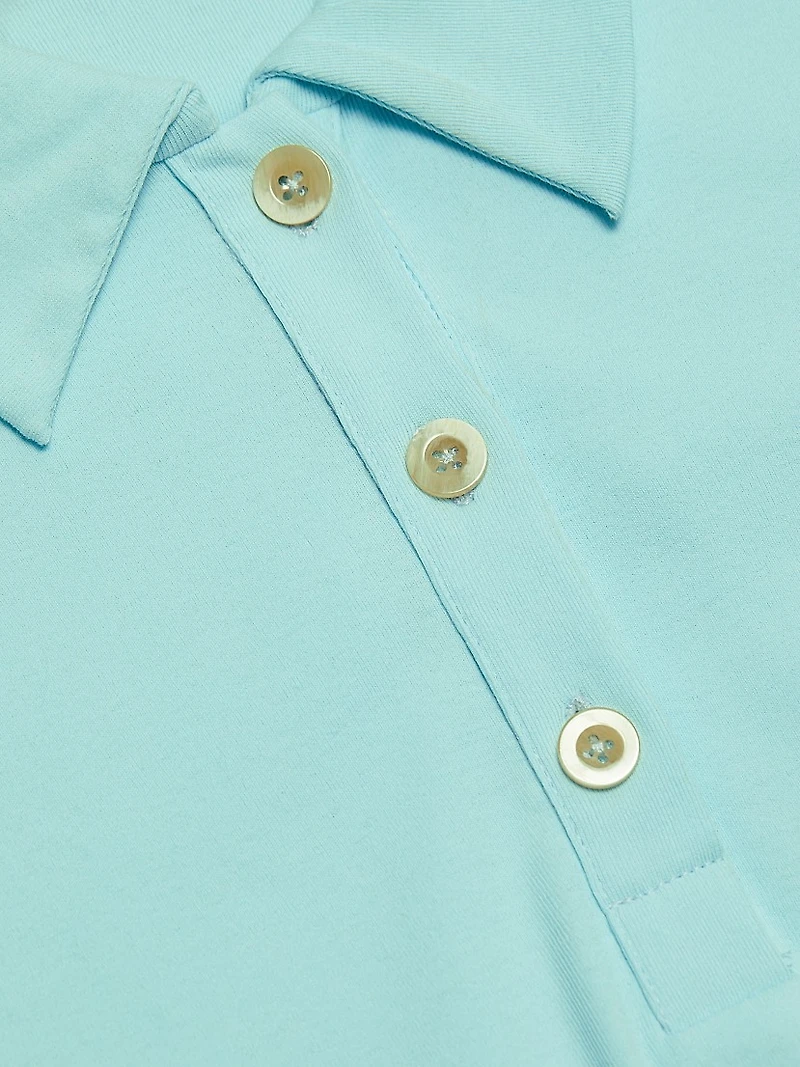 Rib-Knit Cotton A-Line Polo Dress