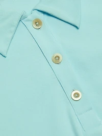 Rib-Knit Cotton A-Line Polo Dress