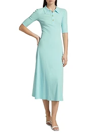 Rib-Knit Cotton A-Line Polo Dress