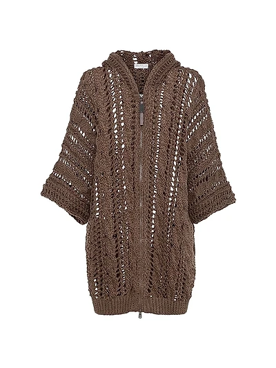 Hooded Cardigan with Shiny Zipper Pull