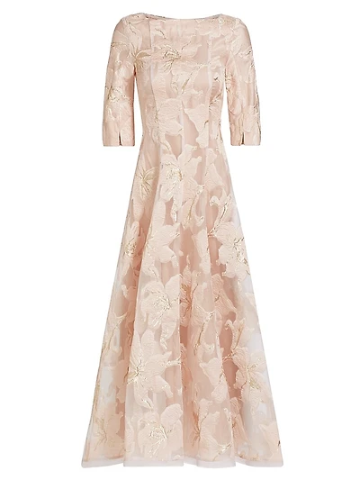 Floral Jacquard Fit & Flare Midi-Dress