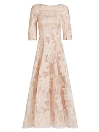 Floral Jacquard Fit & Flare Midi-Dress