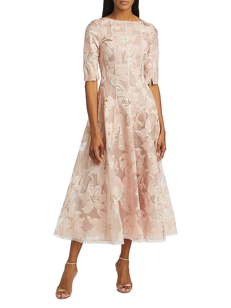 Floral Jacquard Fit & Flare Midi-Dress
