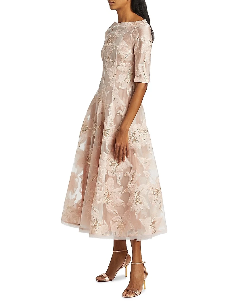 Floral Jacquard Fit & Flare Midi-Dress