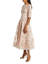 Floral Jacquard Fit & Flare Midi-Dress