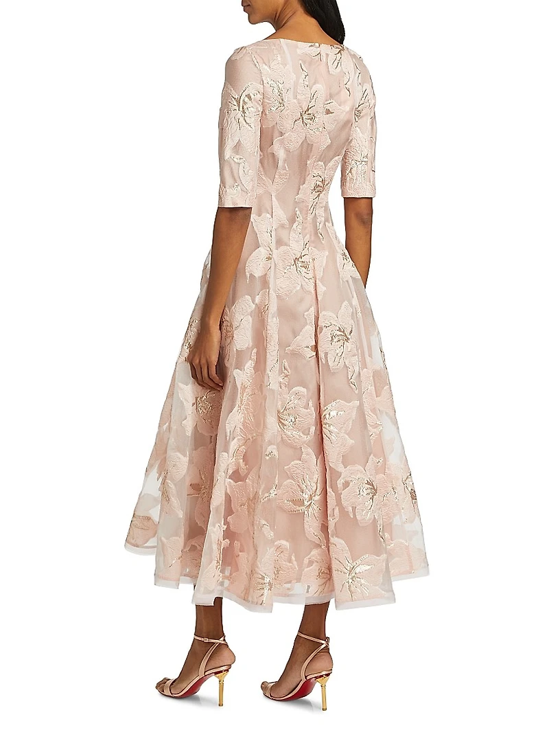 Floral Jacquard Fit & Flare Midi-Dress