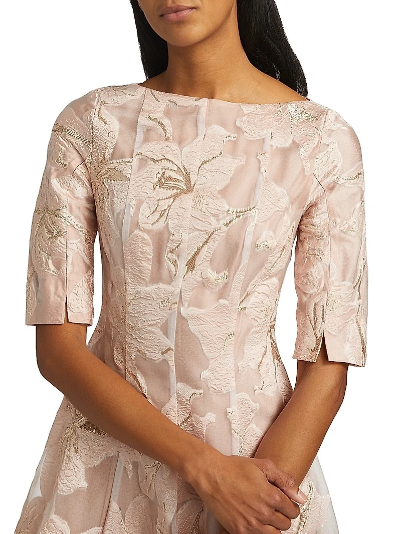Floral Jacquard Fit & Flare Midi-Dress