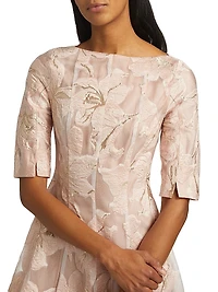 Floral Jacquard Fit & Flare Midi-Dress