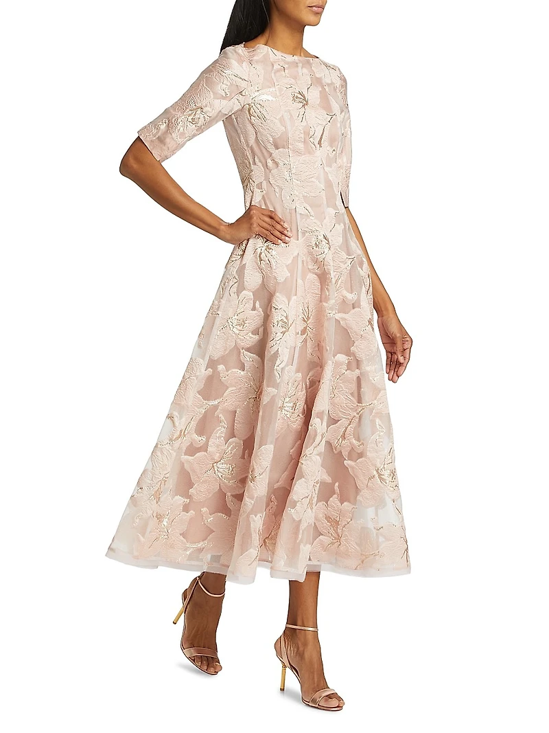 Floral Jacquard Fit & Flare Midi-Dress