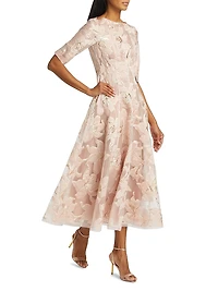 Floral Jacquard Fit & Flare Midi-Dress